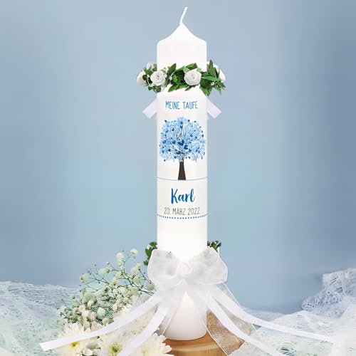 BOFUNX 2 Stück Tropfschutz Taufkerzen Weiß Tropfenfänger für Kerzen mit Durchmesser 4-5 cm Organza Schleife Blumen Kerzenrock für Taufkerzen Kommunionkerzen Hochzeitkerzen