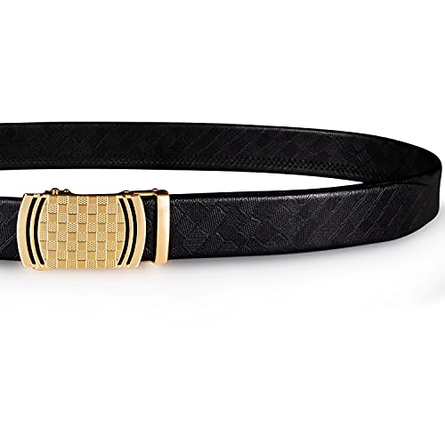 Dubulle LXHDK-2269DE-110-A Men'S Ratchet Belt Fashion Gold Plaid Design Automatic Slid Buckle Black Ratchet Belt Trim To Fit Business Casual Belt thumb #3