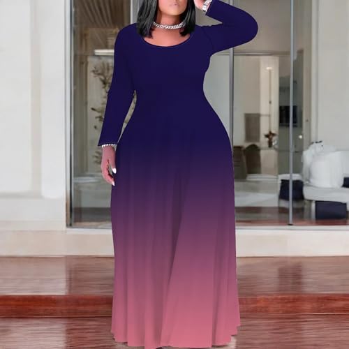 Image of PinkPatty Women's Plus Size Long Sleeve Maxi Dresses T Shirt Boho Sundress Fall Dress with Pockets