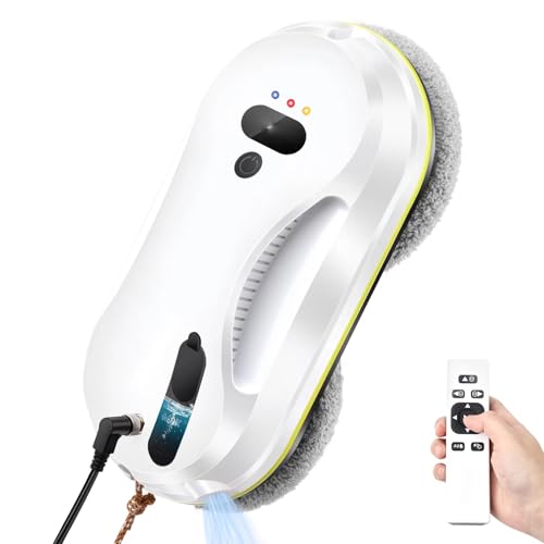 POCDOKYZ Robot limpiacristales Inteligente, pulverizador automático (depósito de 30 ml), succión de 2800 Pa, Evita obstáculos y limpiaparabrisas con Control Remoto,White