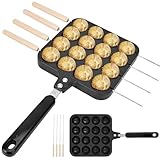 Hperu Antihaftbeschichtete Takoyaki-Maker-Pfanne mit 16 Löchern, Gabel und Griff zum Aufhängen,...