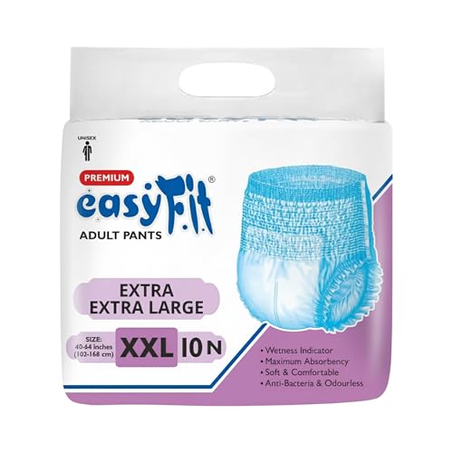 Image of Easyfit Adult Diaper Pants | 10 Count (XX-Large) | Waist 40-64 inch (102-168 cm) | Unisex | Leak Proof | Wetness Indicator | Overnight Protection | Elastic Waist | Anti-Bacterial Absorbent Core