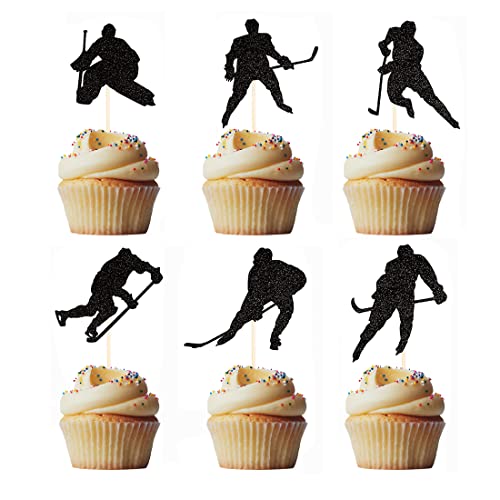 Morndew glitter hockey players cupcake toppers