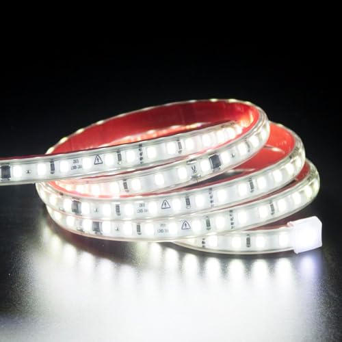 Image of AC 110V LED Strip Lights 3 Meters Cold White LED Rope Lights 9.84FT Flexible LED Strips 120 LEDs /m SMD 2835 Bright LED Tape Light 6000K for Bedroom Kitchen Cabinet