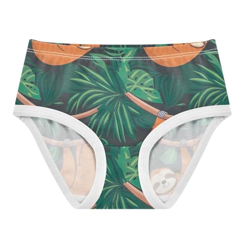 Tropical Sloths Green Toddler Girls Panties, Cotton Underwear for Girls, 2T–8 Years