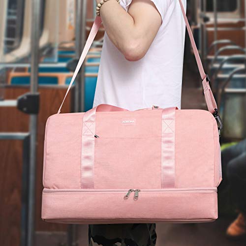 Gym Bag Shoes Compartment Shoulder Bag Travel Duffel Bag Swim Bag for Women and Men (Pink XL)