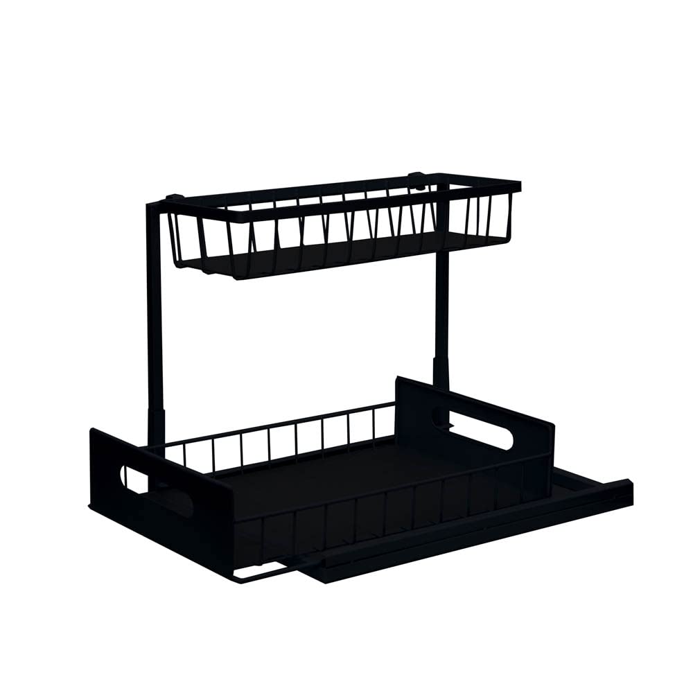 Under Sink Organizers and Storage - Under Sliding Cabinet Basket Organizer Drawer - Makeup Organizer - Kitchen Sink Organizer - Bathroom Organizer - Pull Out Cabinet Organizer (BLACK)