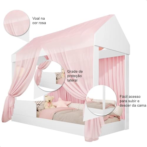 Cama Infantil com Colchão e Voal Rosa Montessoriana Crystal