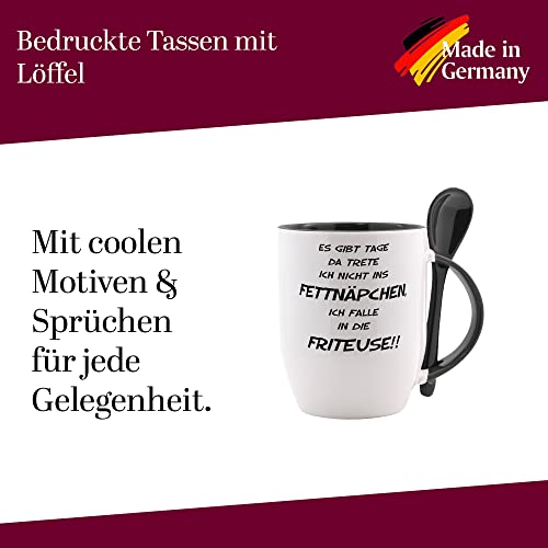 Tasse mit Löffel " Es gibt Tage da trete ich nicht ins Fettnäpfchen ... Friteuse " Löffeltasse, Kaffeetasse mit Motiv, Bürotasse, bedruckte Tasse mit Sprüchen oder Bildern – Bild 4