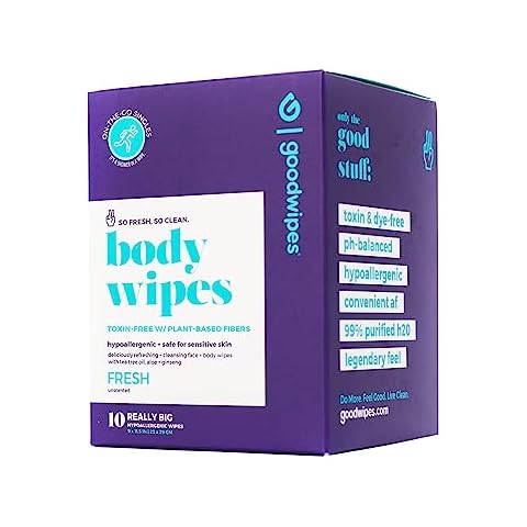 Goodwipes Body Wipes – Really Big, All Over Wipes with Aloe – Plant Based + Hypoallergenic – Wipe Away Sweat and Odor, for Face and Body – V. Fresh, 10 Wipes Cover