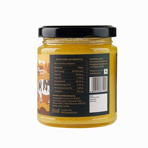 Image of Parasbaagh A2 Cow Ghee 200 ml, Traditional Bilona Method A2 Cow Ghee, Grassfed, Pure & Healthy Desi Cow Ghee