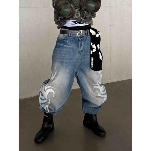 Men's Y2K Loose Jeans Retro Totem Print Gothic Pants high Waist Wide Leg Harajuku Hip-hop Pants2