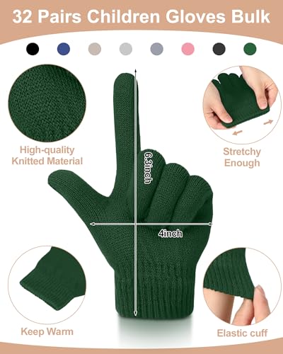 Image of JaGely 64 Pcs Kids Hats and Gloves Bulk Winter Beanies Hat Gloves for Toddler Boys Girls School Donation Wholesale