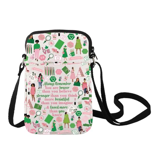 LEVLO Sorority Cross Body Bag Pink & Green Gift You Are Braver Stronger Smarter Than You Think Greek Sorority Shoulder Bag