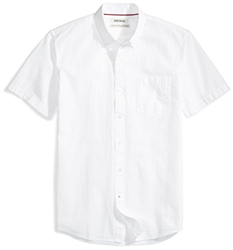 Amazon Brand - Goodthreads Men's Standard-Fit Short-Sleeve Seersucker Shirt, solid white, Medium