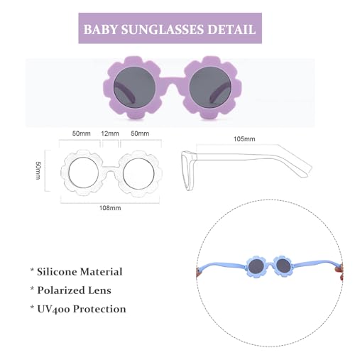 Ages 0-24 Months Newborn Flexible Baby Polarized Flower Sunglasses with Strap Bendable Frame for Infant Boys Girls3