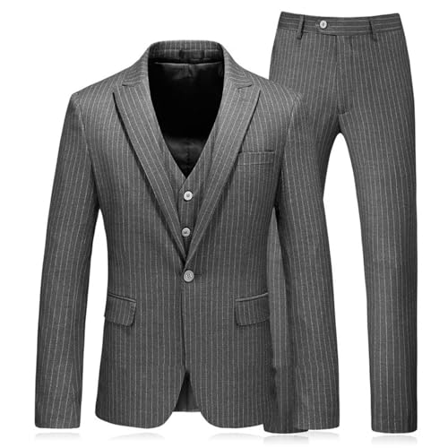 Men 3 Piece Striped Slim Fit Lapel Single Breasted Wedding Groom Business Set2