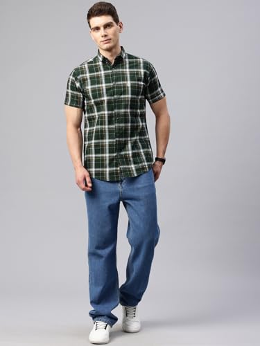 Image of Majestic Man Slim Fit Short Sleeve Checked Pure Cotton Casual Shirt