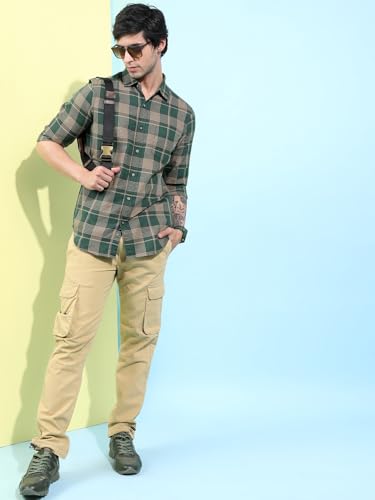 Image of Highlander Men's Slim Fit Checks Shirt | Long Sleeves | Regular Collar | Casual Shirts for Men
