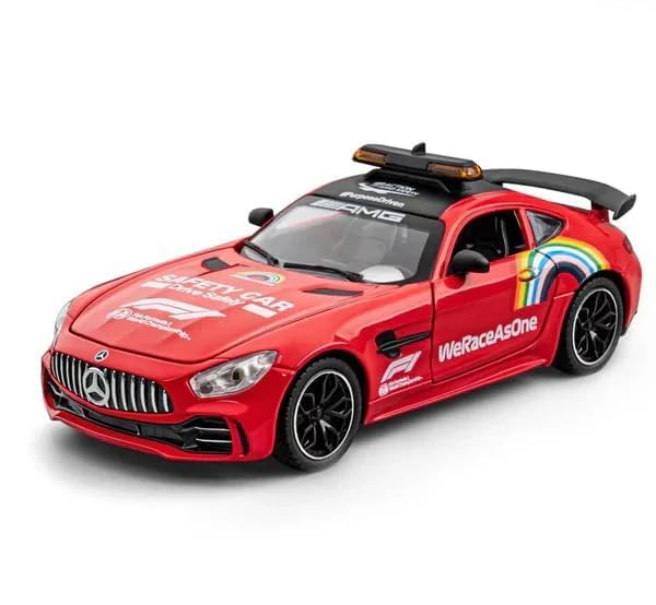 Image of Exclusive Alloy Metal Pull Back Die-Cast Car Diecast Metal Pullback Toy Car with Openable 6 Doors,Light Music Boys Gifts Toys (1:24 Marcedes Safety Car F1-Red Color)