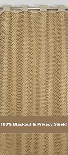 Image of IVAZA Faux Silk Hybrid Designer 100% Blackout Curtain 2-in-1 |Dual-Layer Design with Decorative Mesh Overlay & Tie Ribbon|100% Light Blocking,Thermal Insulated, Window- 5 Feet (Pack of 1) Beige
