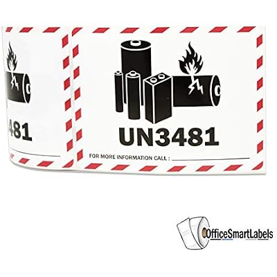 UN3481 Label - 4 x 3 Inch Lithium Ion Battery Warning Stickers - Writable Transport Handling Instruction Caution Warning Lithium Battery Shipping Label - Adhesive, 300 Labels/Pack