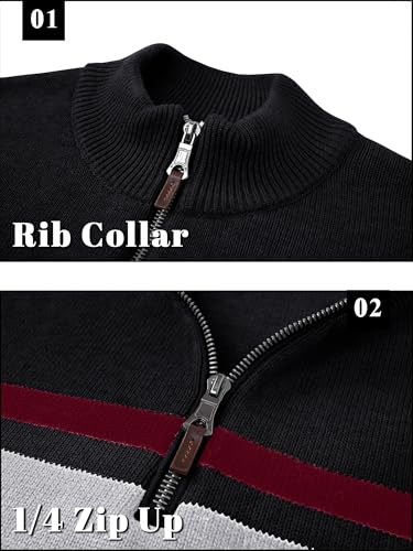TACVASEN Men's Quarter Zip Sweaters Cotton Pullover Sweater Striped Casual Fall Winter Warm Pullover Sweatshirts4