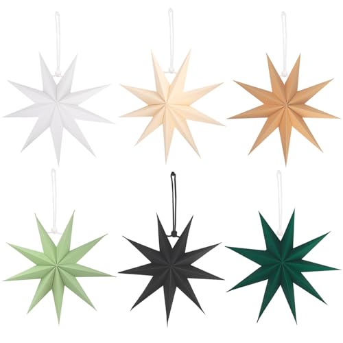 Dengthrive Papiersterne Zum Aufhängen Weihnachten: 6 Stück Papier Sterne Weihnachten 30cm 9 Zacken Faltstern für Aufhängen Wand an die Decke Fenster Weihnachtsbaum Dekoration