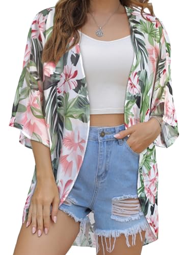 Image of Women Kimono Cardigans Casual Summer Tops Cover up Open Front Floral Print Resort Wear 2026
