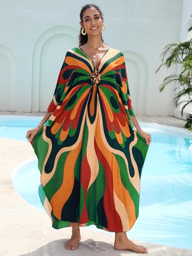 Image of KEYLORTING Plus Size Kaftan Dress Women, African Moo Moo Print Caftan, Batwing Dress, Beach Cover Up for Party and Loungewear