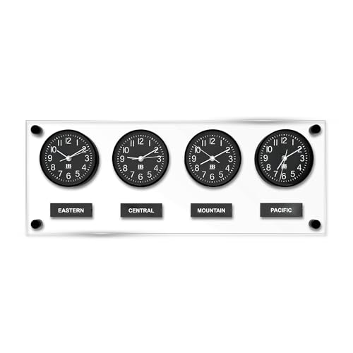 BBHORAIRE Black Time Zone Wall Clock Mondial Decor Silent Non-Ticking Quartz Analog Battery Operated Multiple City/Country/Region/World Clocks for Home Office Business Study Easy Install 32x12Inch