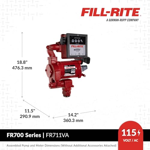 Image of Fill-Rite FR711VA 115V 20 GPM Fuel Transfer Pump with Mechanical Gallon Meter Package - Heavy-Duty Electric Pump with High Flow Rate and Durable Construction