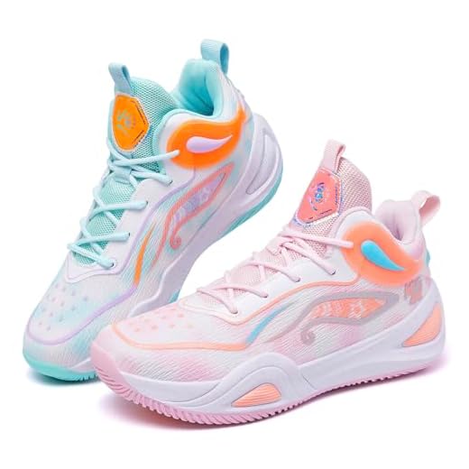 KIUSMETY Womens Mens Basketball Shoes High Top Fashion Volleyball Sneakers Breathable Lace Up Non Slip Sport Outdoor Shoe for Unisex Greenpink Size 7.5