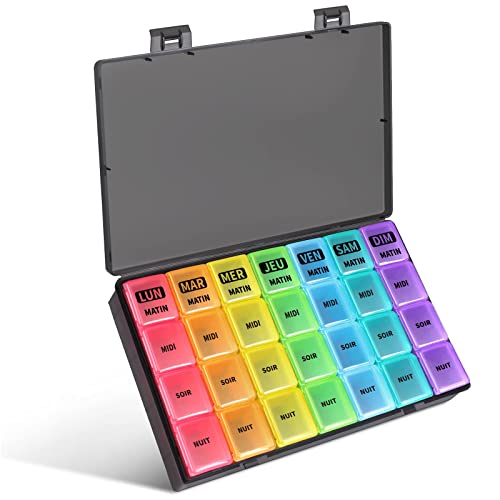 Opret Pilulier Semainier Français 7 Jours 28 Compartiments 4 Fois Multicolores Pilulier Hebdomadaire Boîte à Medicaments thumbnail