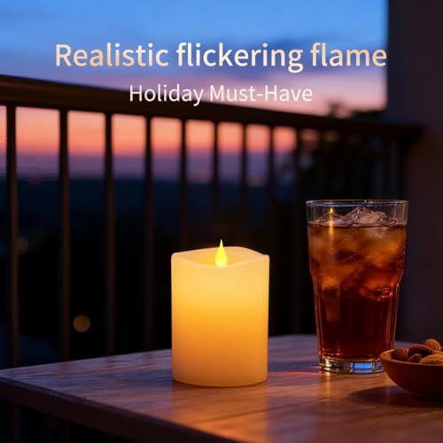 Image of 3x4 Flickering Flameless Candles Set of 3,4 inch Real Wax LED 600 Hours Battery Candles with Timer Remote,Control for Wedding Party Indoor,Ivory