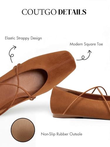 Image of Coutgo Womens Square Toe Ballet Flats Comfortable Slip On Mary Jane Flats Crisscross Strap Work Casual Shoes