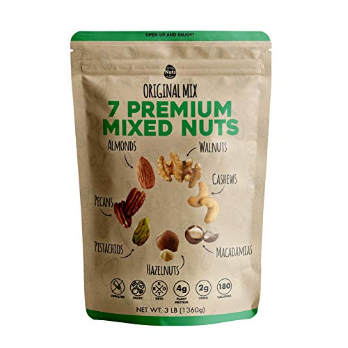 Daily Nuts Original Mix (Mixed Nuts - 7 Premium Tree Nuts) 3 LB Bulk (48 OZ) DRY ROASTED AND RAW, UNSALTED, HEALTHY MIXED NUTS