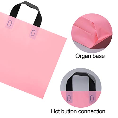 Genenic 50 Pack Plastic Shopping Bags with Handles, Matte Pink Reusable Bags for Packaging Products, Groceries, Small Business, Valentine Gift (11.81\" x 15.75\")