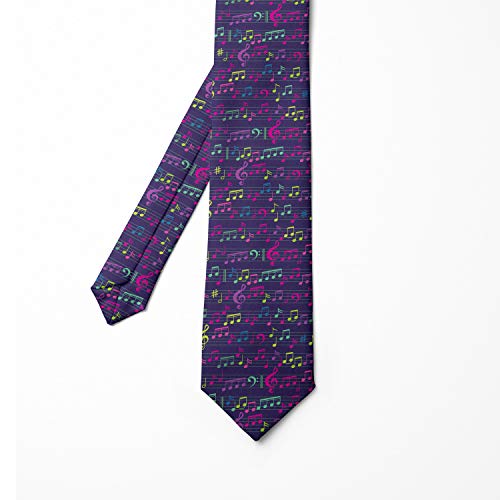 Ambesonne Music Necktie, Rhythmic Treble Chef And Musical Notes On Lead Sheet Crotchet Art Senses, 3.7", Quartz And Multicolor #TOP1