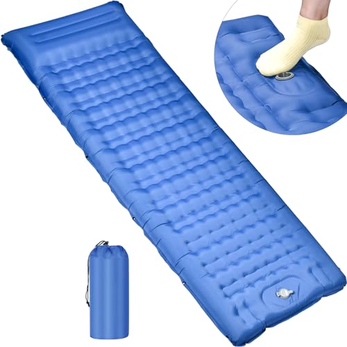 BOOTEEK Esterilla Camping Autoinflable, 12CM Colchon Hinchable Indivudual con Bomba de Pie y Almohada, Portátil Colchoneta Camping Ultraligero Esterilla Hinchable para Viajes, Exteriores, Senderismo