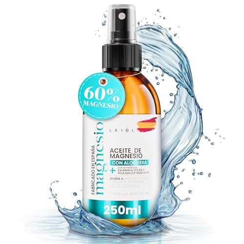 LAIOL Aceite de Magnesio Spray 250ml Para Pies Cansados – Magnesium Oil Spray para Musculos y Dormir – Magnesio para Masaje, Relajación Muscular, Sueño y Cuidado de la Piel – Adultos y Niños