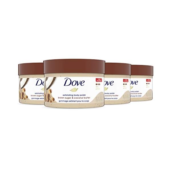Dove Scrub For Silky Smooth Skin Brown Sugar & Coconut Butter Body Scrub Exfoliates & Restores Skin's Natural Nutrients, 10.5 oz, 4 Count