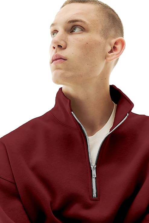 Image of Fleece Half Zip High Neck Loose Fit Sweatshirt for Men's