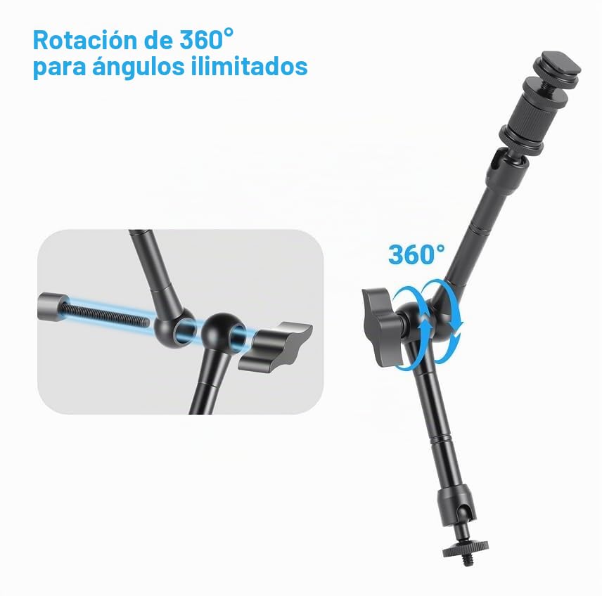 Windfromort Brazo Mágico de 11 Pulgadas - Soporte Flexible para Cámara con Superabrazadera - Brazo Ajustable con Rosca de 1/4" y 3/8" - Negro