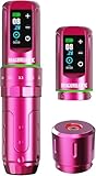 Dragonhawk L3 Machine à Tatouer Sans Fil - Rotative Tattoo Gun 7 Strokes, avec 2 Batteries de 2000mAh, Longueur de Course de 2,4 mm à 4,2 mm, Connecteur RCA, pour Tatoueurs et Débutants Rose