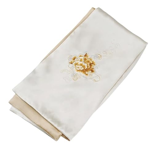 LIJDE 100% Mulberry Silk Scarf - Handcrafted Suzhou Embroidery, Modern Minimalist Style, Light Yellow