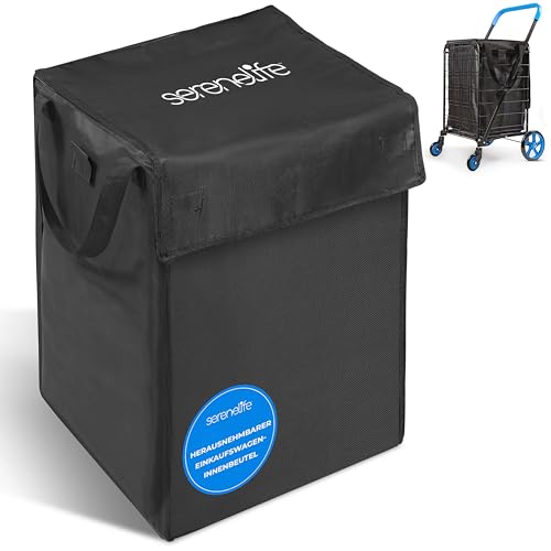SereneLife Einkaufswagentasche, Liner für Shopping Cart, Shopping Trolley Bag für alle gängigen Einkaufswagen, 49x39x32cm Faltbare Einkaufswagentasche, Wasserdicht & Reißfest, Tasche zum Einhängen