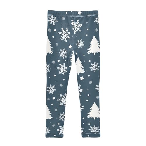 White Snowflake Tree Polka Dots Girls Leggings Ultra Soft Compression Yoga Gym Pants for Kids 4-10T2