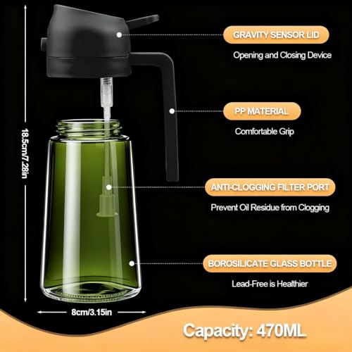 Image of 2 in 1 Oil Sprayer, Oil Sprayer for Kitchen Cooking, 470ml Oil Spray Bottle for Home (Olive+Black)