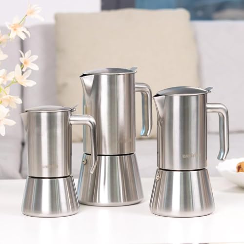 wedrink Stovetop Moka Pot Stainless Steel, 6 Cup (300ml) Induction Compatible Coffee Percolator, Espresso Maker for Hob, Stove Top Coffee Maker for Home & Camping (Silver) - Image 4